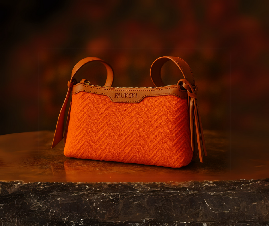 Amber Allure: Textured Handbag with Leather  Detailing for Chic Escapes