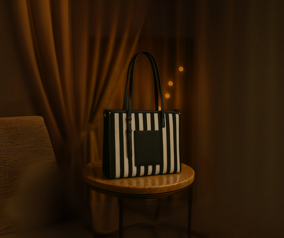 Monochrome Maven: Vertical Stripe Tote for  Effortless Elegance
