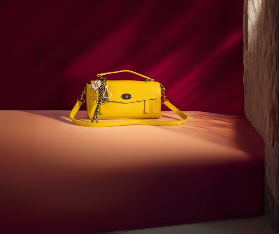 Stylish Mustard Yellow Women Bag with Two straps and  Unique Tag Accent