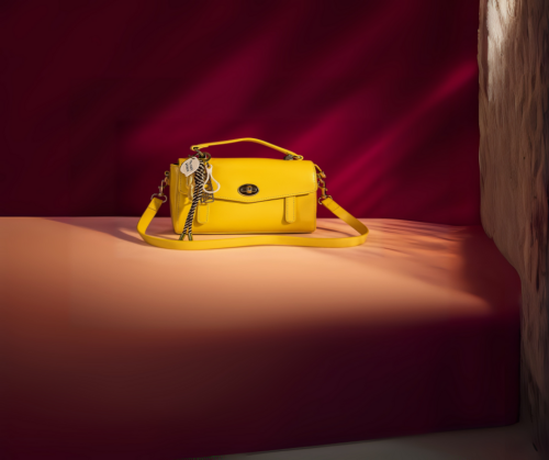 Stylish Mustard Yellow Women Bag with Two straps and  Unique Tag Accent